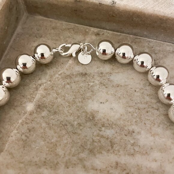 925 Sterling Silver Bead Necklace 10 MM Bead Necklace Ball Statement Necklace - Picture 3 of 4